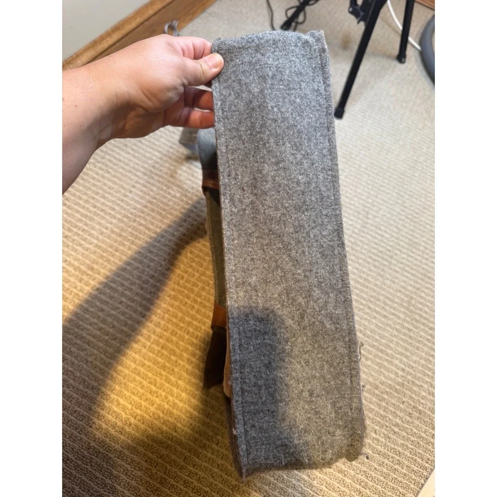 Grey‎ Felt Satchel Messenger Bag Two Tone Buckle Strap Shoulder Bag
